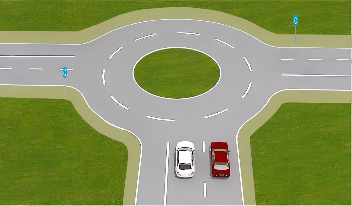  - В’їзд на перехрестя, де організовано круговий рух, дозволено з будь якої смуги руху відповідного напрямку крім випадку коли напрямок руху визначено дорожніми знаками чи дорожньою розміткою. В нашому випадку дорожніх знаків які це можуть визначати немає. Тому водії автомобілів мають право виконувати в'їзд на перехрестя одночасно. При цьому коли автомобіль червоного кольору на перехресті займе праву смугу, а білий ліву конфлікту не виникне. Але коли водій білого автомобіля зважиться на заїзд в праву смугу йому необхідно поступитись дорогою червоному автомобілю. Правило – хто перестроюється той і вступає дорогу. В випадку одночасного перестроювання тут також діє правило перешкоди праворуч як і інших місцях. Щоб безпечно проїхати, на такому перехресті, водію без достатнього досвіду, слід попередньо зайняти необхідну смугу, щоб виключити небезпечне перестроювання на перехресті. При повороті на першому з’їзді краще зайняти праву смугу при заїзді, а при з’їзді на другому краще ліву. Це тільки рекомендація так як з'їзд дозволений з будь якої смуги. Вирішувати це водію.

✅ Правильна відповідь - 3.